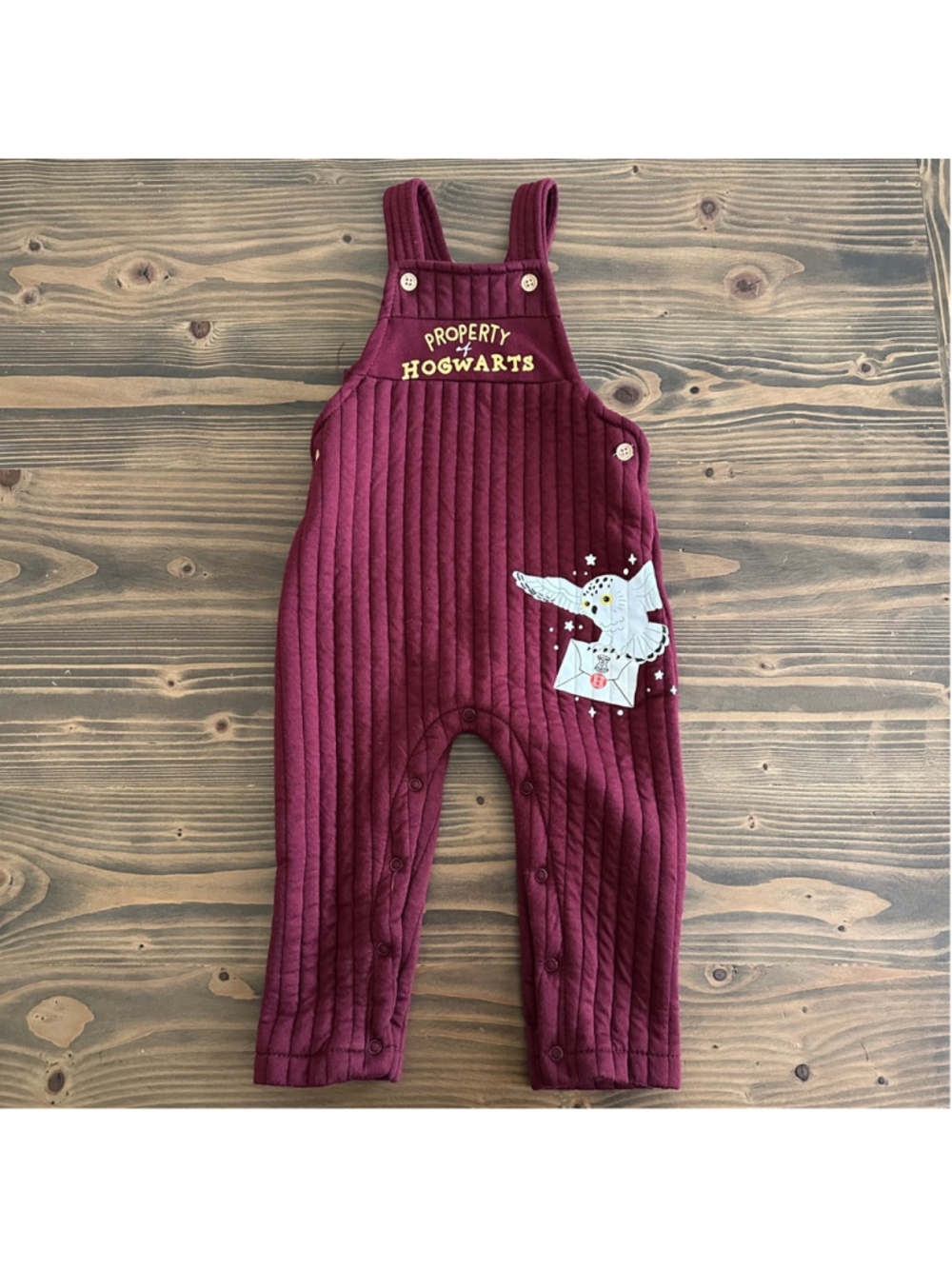 Harry Potter Baby Overalls 24M Burgundy Hogwarts Hedwig Quilted Romper